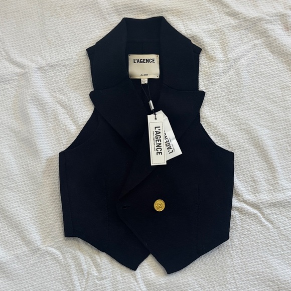 L'AGENCE Jackets & Blazers - L'AGENCE Black Tailored Wool Vest with Gold Button